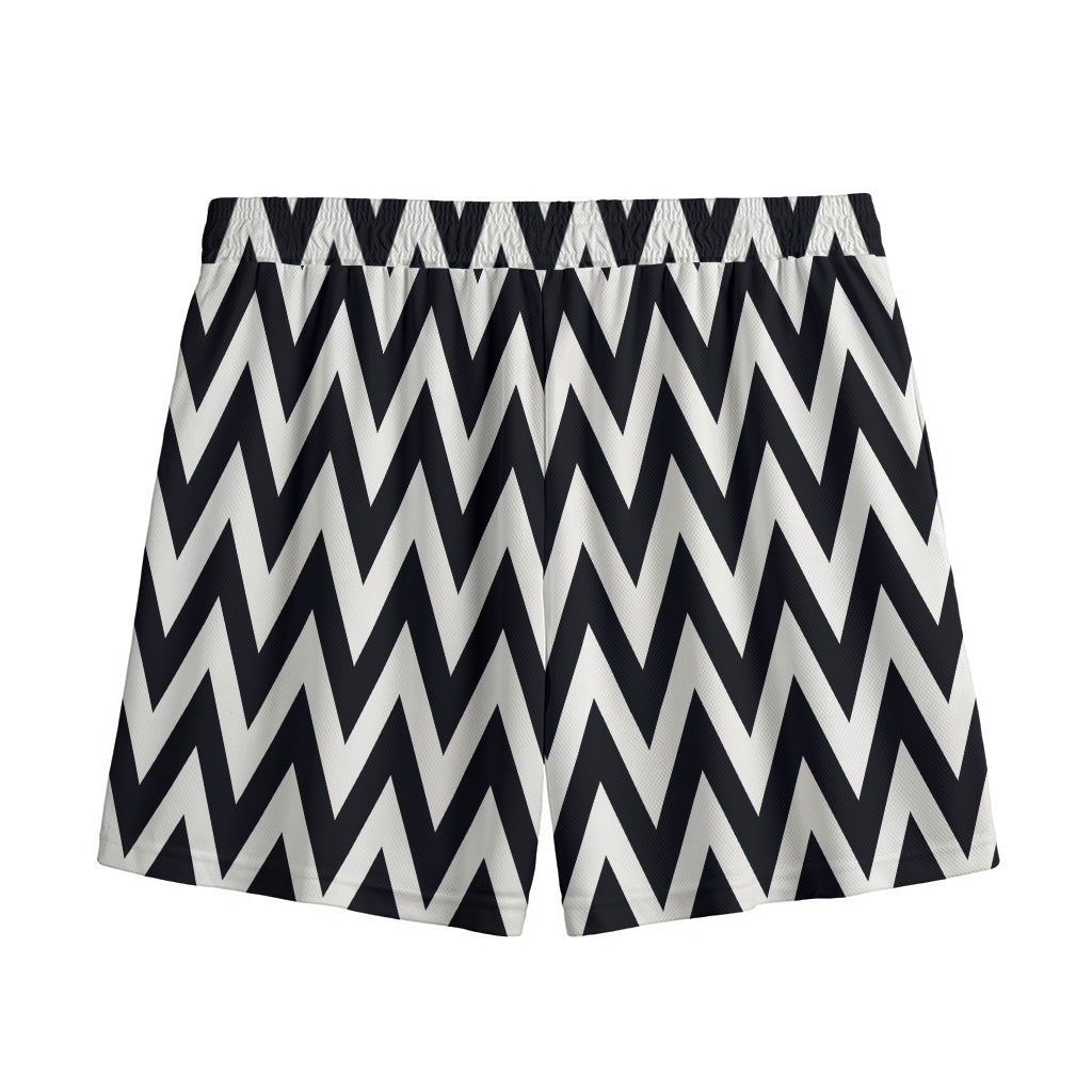 Black And White Zigzag Pattern Print Mesh Shorts