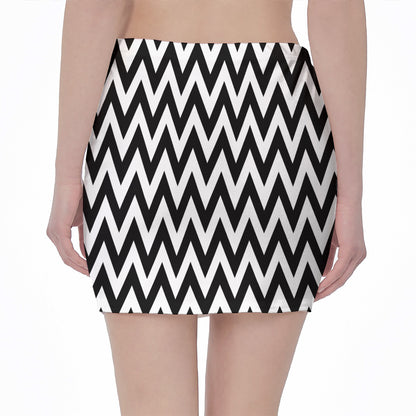 Black And White Zigzag Pattern Print Pencil Mini Skirt