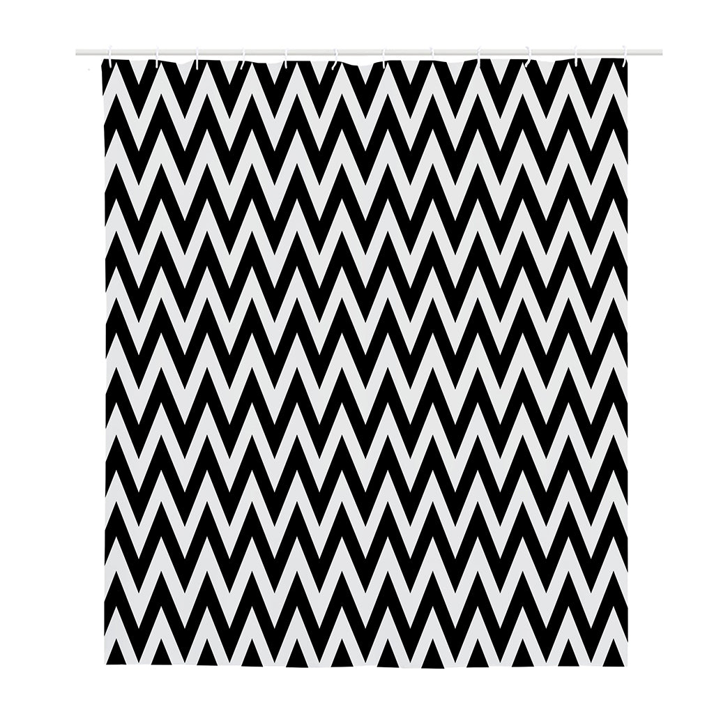 Black And White Zigzag Pattern Print Polyester Shower Curtain