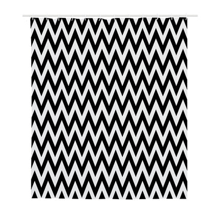 Black And White Zigzag Pattern Print Polyester Shower Curtain