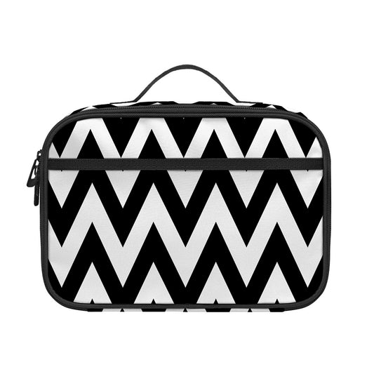 Black And White Zigzag Pattern Print Portable Lunch Bag