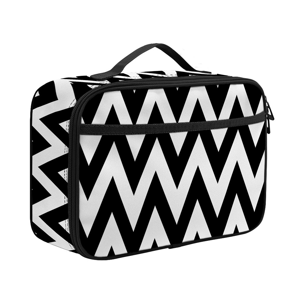 Black And White Zigzag Pattern Print Portable Lunch Bag