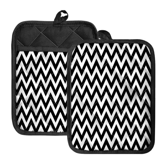 Black And White Zigzag Pattern Print Pot Holders With Pocket