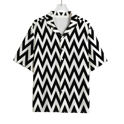 Black And White Zigzag Pattern Print Rayon Hawaiian Shirt