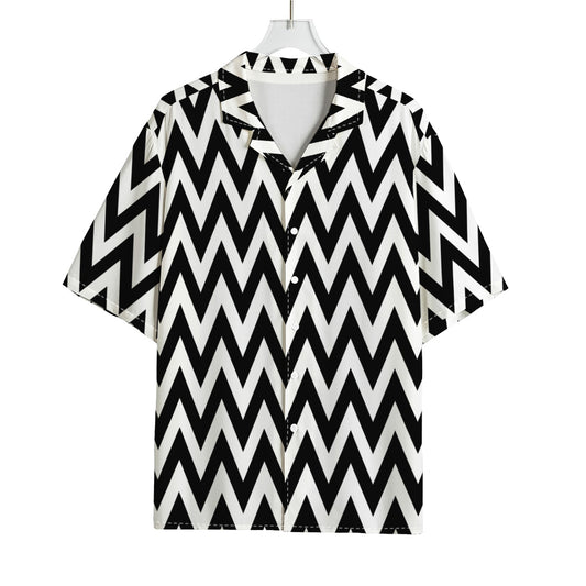 Black And White Zigzag Pattern Print Rayon Hawaiian Shirt