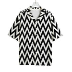 Black And White Zigzag Pattern Print Rayon Hawaiian Shirt