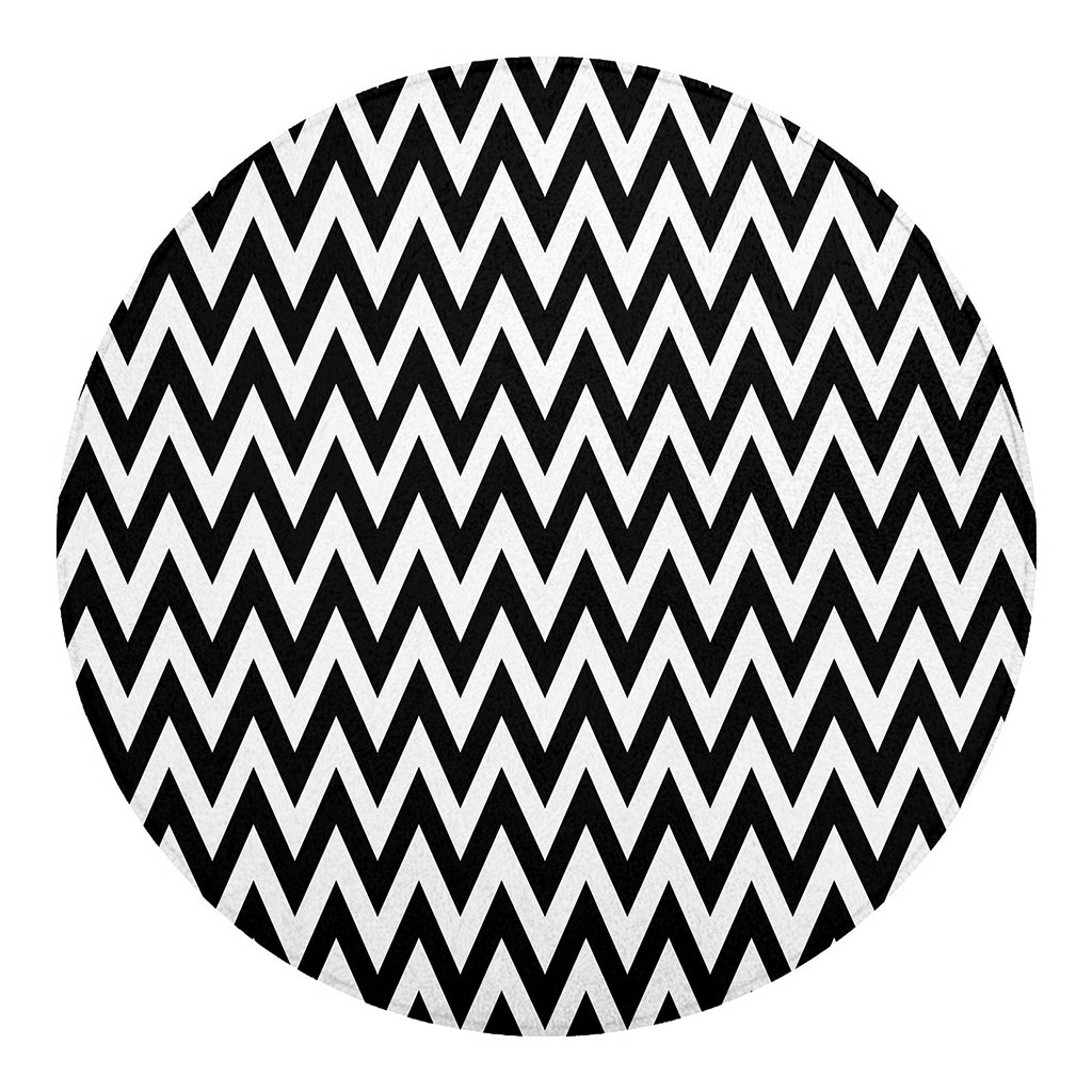 Black And White Zigzag Pattern Print Round Blanket