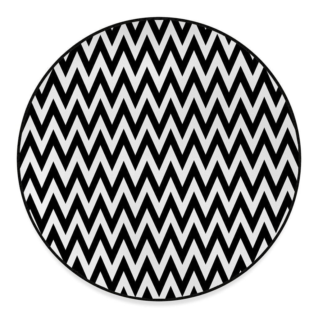 Black And White Zigzag Pattern Print Round Floor Mat