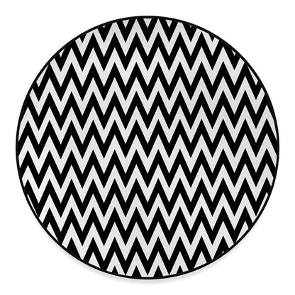 Black And White Zigzag Pattern Print Round Floor Mat