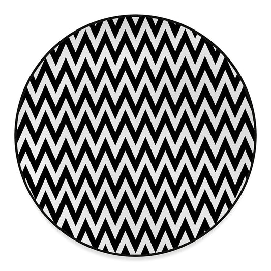Black And White Zigzag Pattern Print Round Floor Mat
