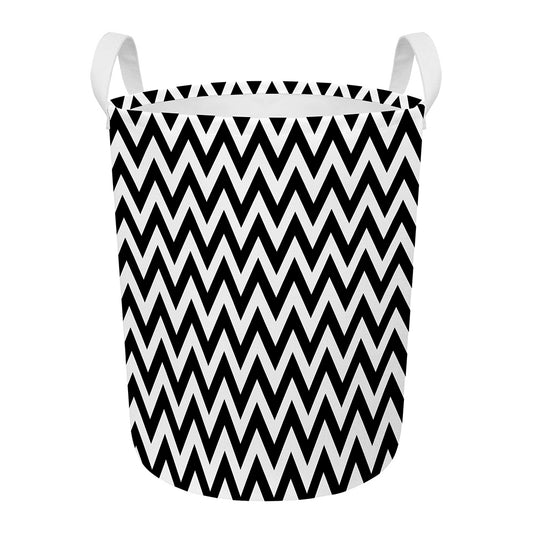 Black And White Zigzag Pattern Print Round Laundry Basket