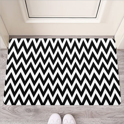 Black And White Zigzag Pattern Print Rubber Doormat