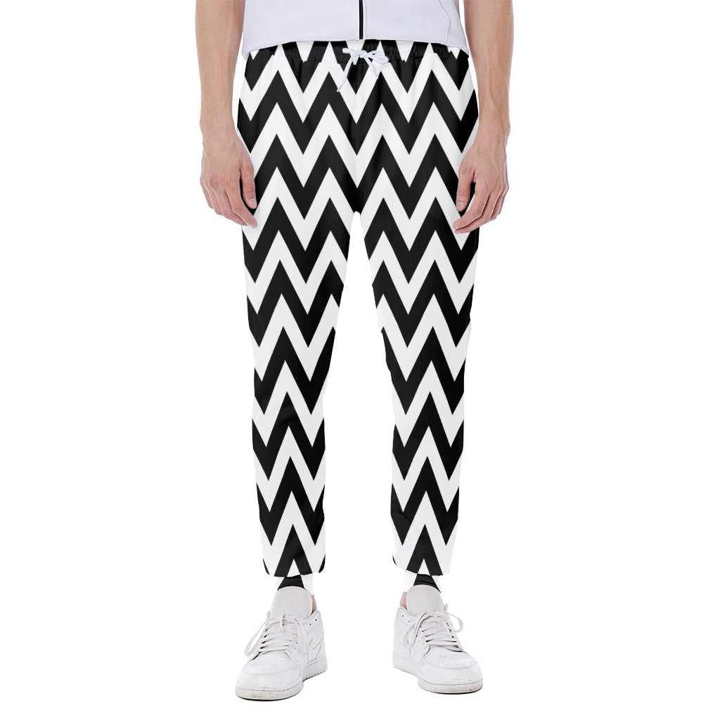 Black And White Zigzag Pattern Print Scuba Joggers