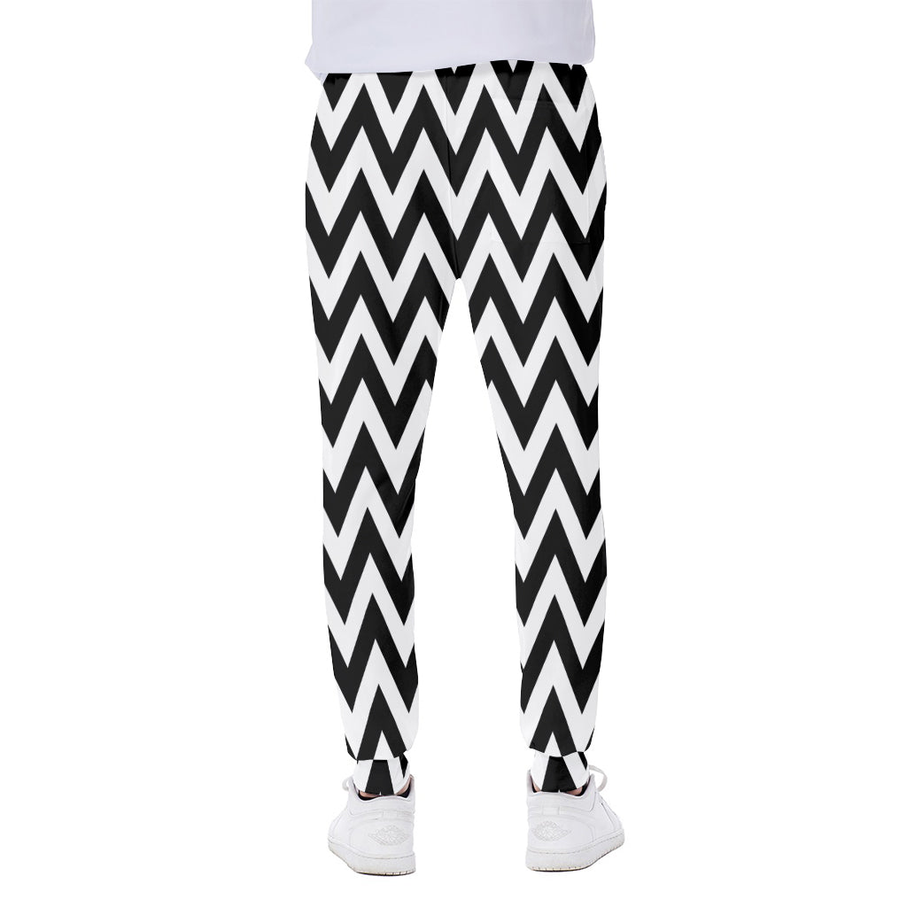 Black And White Zigzag Pattern Print Scuba Joggers