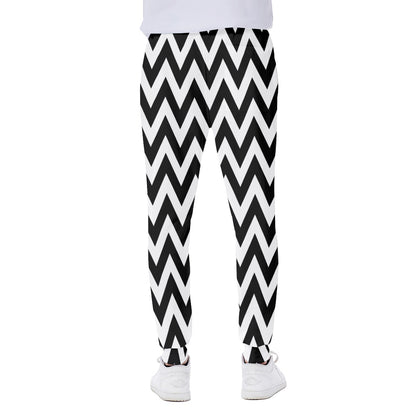 Black And White Zigzag Pattern Print Scuba Joggers