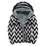 Black And White Zigzag Pattern Print Sherpa Lined Zip Up Hoodie