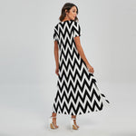 Black And White Zigzag Pattern Print Short Sleeve Maxi Dress