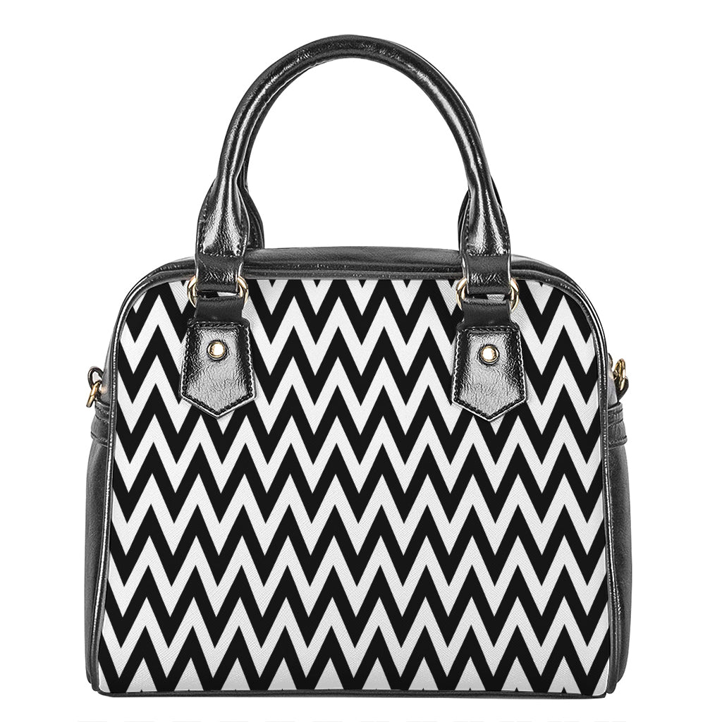 Black And White Zigzag Pattern Print Shoulder Handbag