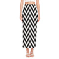 Black And White Zigzag Pattern Print Side Slit Maxi Skirt