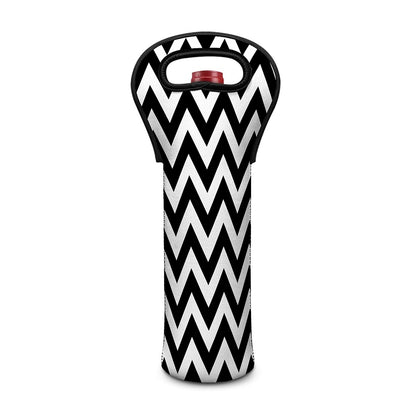 Black And White Zigzag Pattern Print Single Neoprene Wine Tote