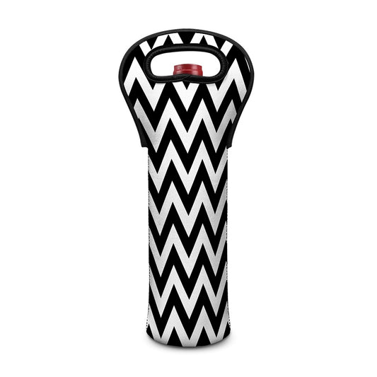 Black And White Zigzag Pattern Print Single Neoprene Wine Tote
