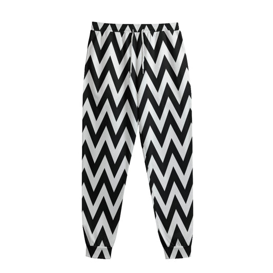 Black And White Zigzag Pattern Print Sweatpants