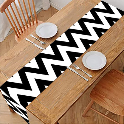 Black And White Zigzag Pattern Print Table Runner