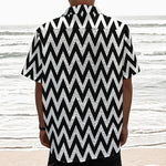 Black And White Zigzag Pattern Print Textured Short Sleeve Shirt