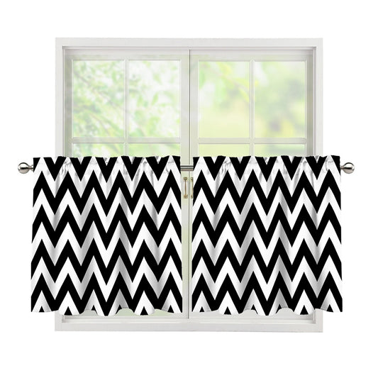 Black And White Zigzag Pattern Print Tier Curtains