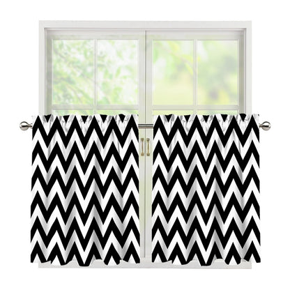 Black And White Zigzag Pattern Print Tier Curtains