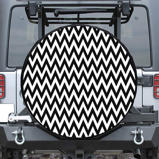 Black And White Zigzag Pattern Print Tire Cover