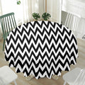 Black And White Zigzag Pattern Print Waterproof Round Tablecloth