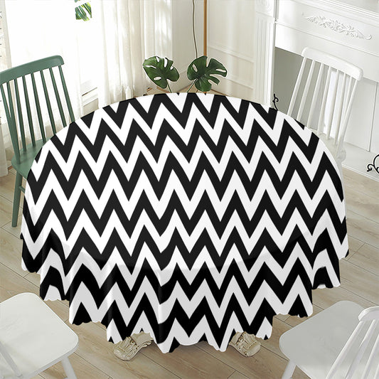 Black And White Zigzag Pattern Print Waterproof Round Tablecloth