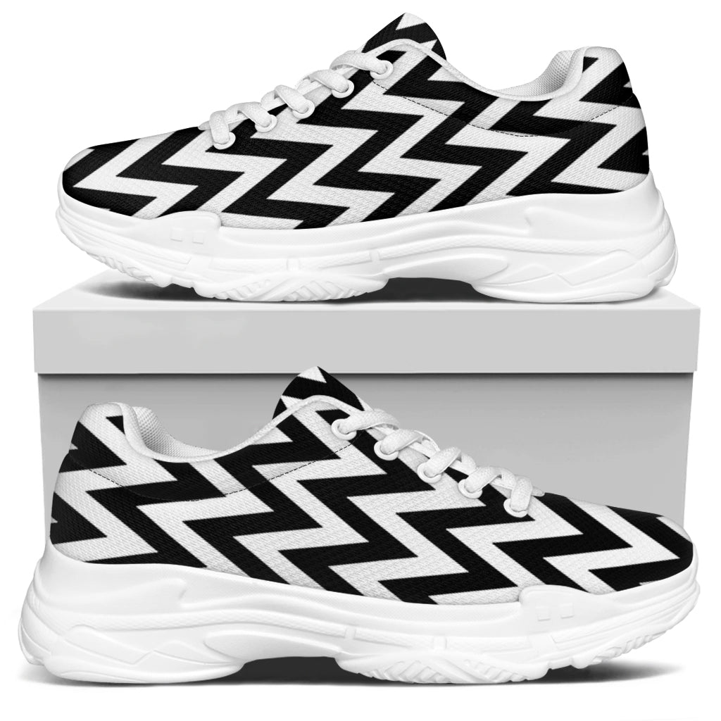 Black And White Zigzag Pattern Print White Chunky Shoes