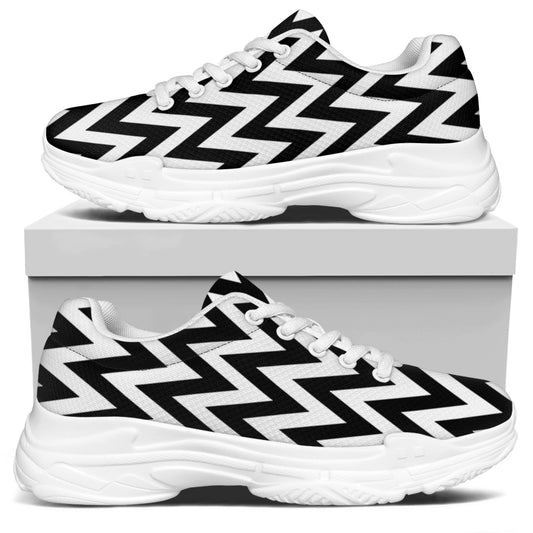 Black And White Zigzag Pattern Print White Chunky Shoes