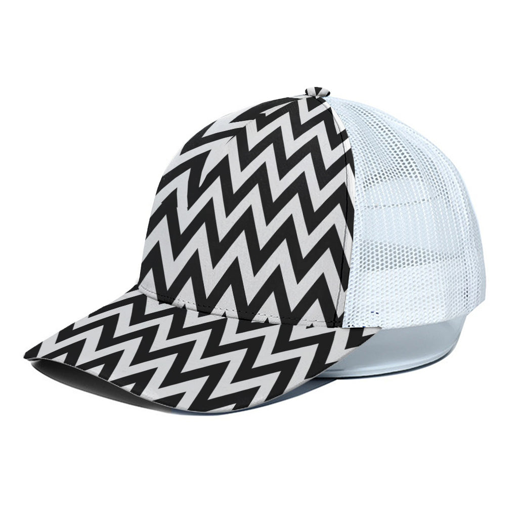 Black And White Zigzag Pattern Print White Mesh Trucker Cap