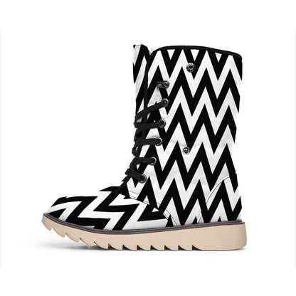 Black And White Zigzag Pattern Print Winter Boots