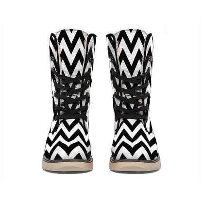 Black And White Zigzag Pattern Print Winter Boots