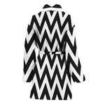 Black And White Zigzag Pattern Print Women's Bathrobe