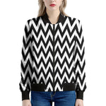 Black And White Zigzag Pattern Print Women's Bomber Jacket