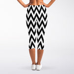 Black And White Zigzag Pattern Print Women's Capri Leggings