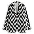 Black And White Zigzag Pattern Print Women's Cotton Blazer