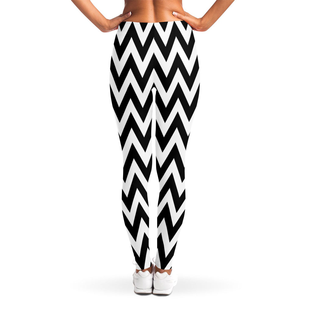 Black And White Zigzag Pattern Print Women's Leggings