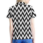 Black And White Zigzag Pattern Print Women's Polo Shirt