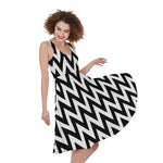Black And White Zigzag Pattern Print Women's Sleeveless Dress