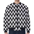 Black And White Zigzag Pattern Print Zip Sleeve Bomber Jacket