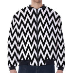 Black And White Zigzag Pattern Print Zip Sleeve Bomber Jacket