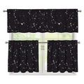 Black And White Zodiac Stars Print 3 Piece Kitchen Curtains