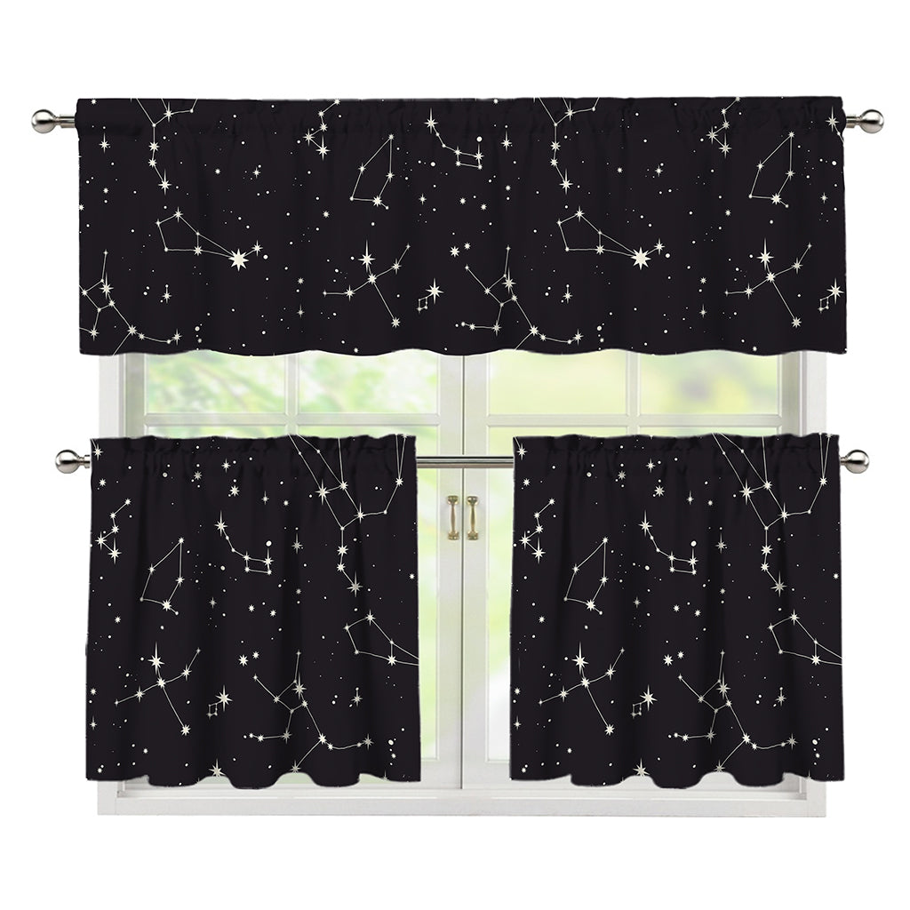 Black And White Zodiac Stars Print 3 Piece Kitchen Curtains