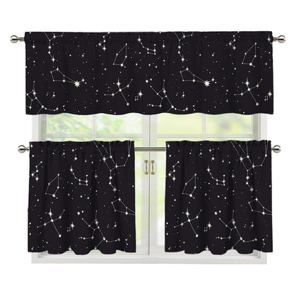 Black And White Zodiac Stars Print 3 Piece Kitchen Curtains